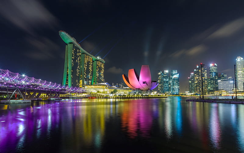 Singapore, Marina Bay Sands, night, skyscrapers, modern buildings, casino, Marina Bay, Republic of Singapore, Asia, HD wallpaper