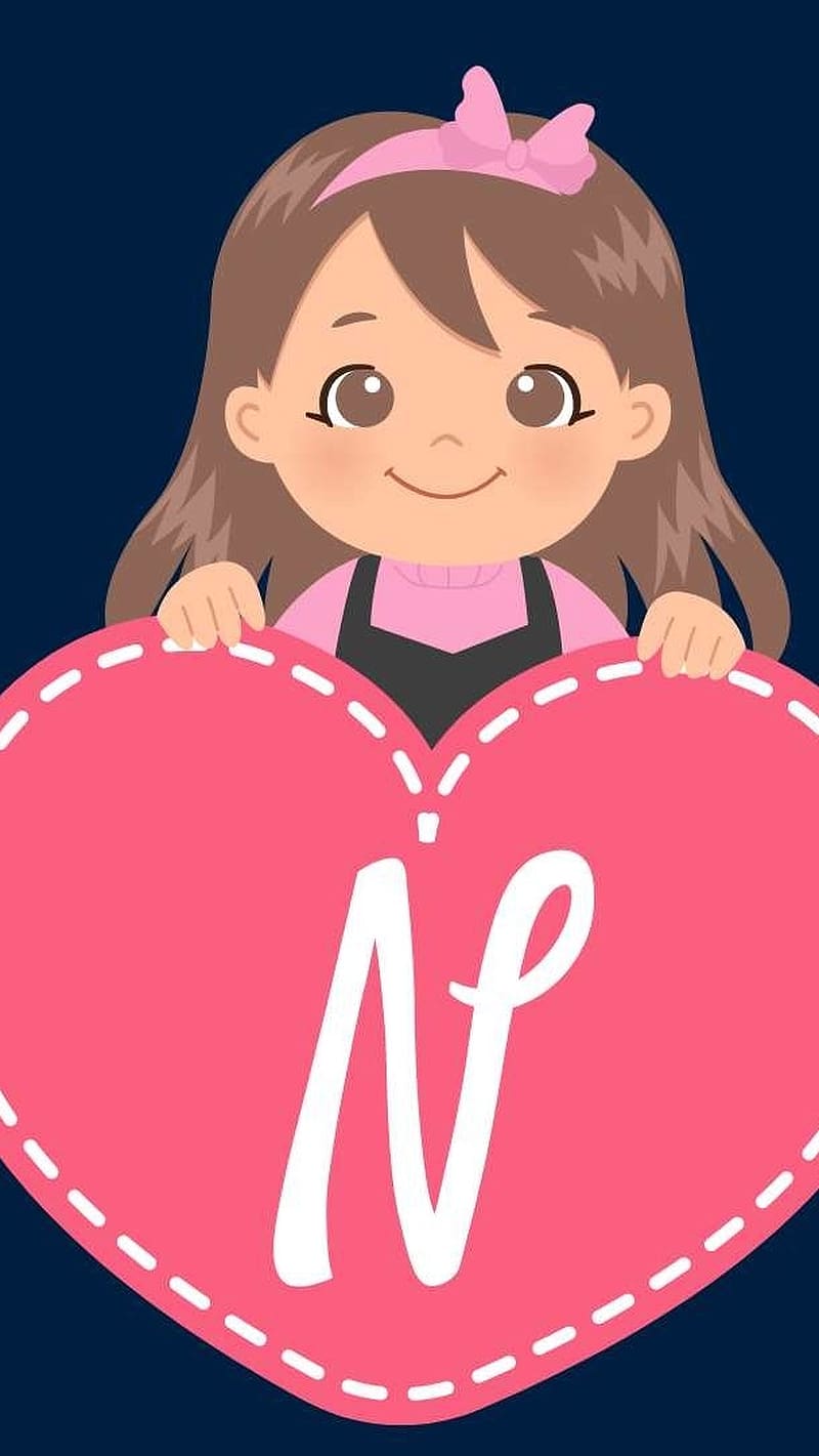N Name , a girl with pink heart n, litter n, HD phone wallpaper