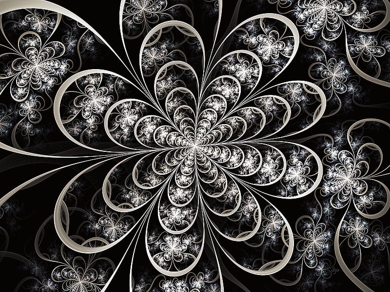 fractal, pattern, bw, digital, abstraction, HD wallpaper