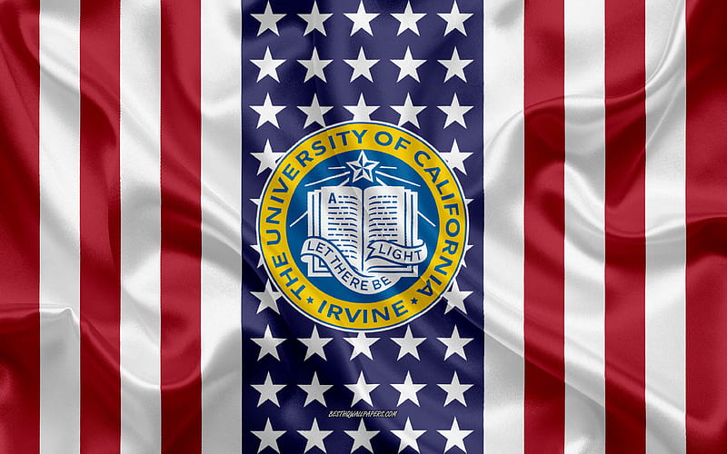 University of California Irvine Emblem, American Flag, University of California Irvine logo, Irvine, California, USA, Emblem of University of California Irvine, HD wallpaper