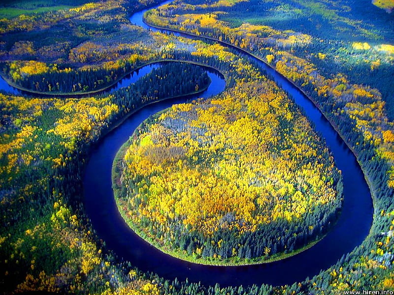 Swirling Waterway, forest, circular, river, blue water, HD wallpaper