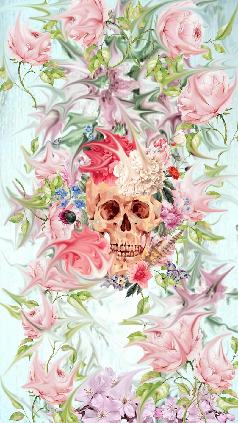 Hydrangia Garden, backgrou, dead, dsy, flowers, love, pastel, pink, skull, sugar, HD phone wallpaper
