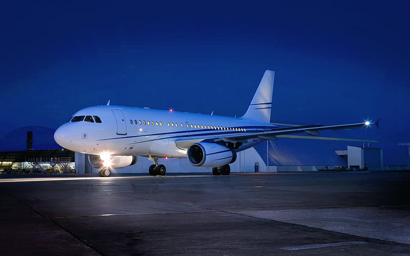 Airbus 319 Corporate Jet passenger plane, night, airliner, airport, Airbus, HD wallpaper