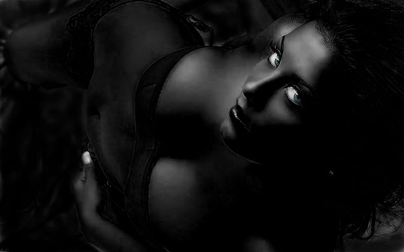 Blue eyes on Black, black and white, eyes, sexy, blue, HD wallpaper