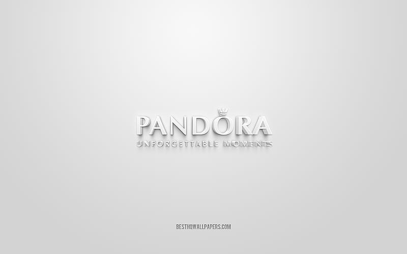 Pandora logo, white background, Pandora 3d logo, 3d art, Pandora, brands logo, white 3d Pandora logo, HD wallpaper