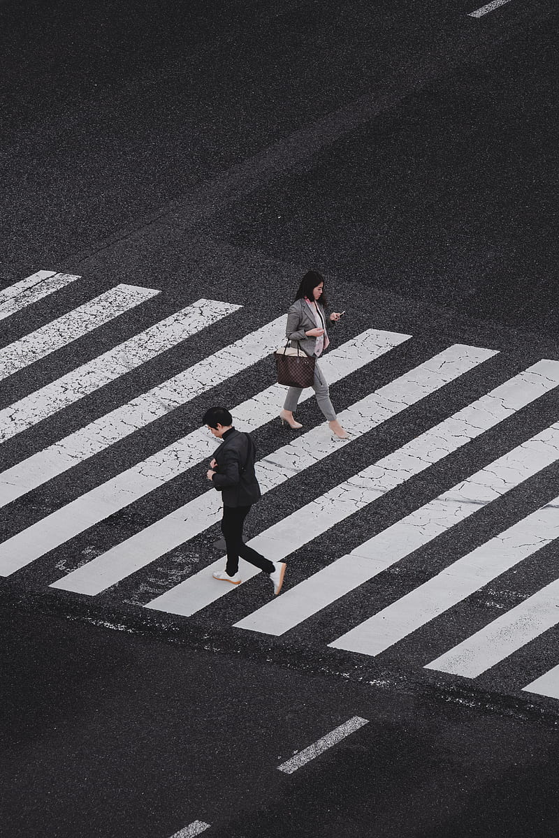 aerial graphy of man and woman walking on pedestrian lane during daytime, HD phone wallpaper
