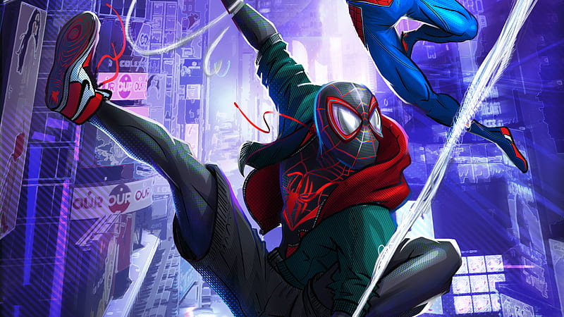 Spiderman Swinging, spiderman, superheroes, artist, artwork, digital-art, HD wallpaper