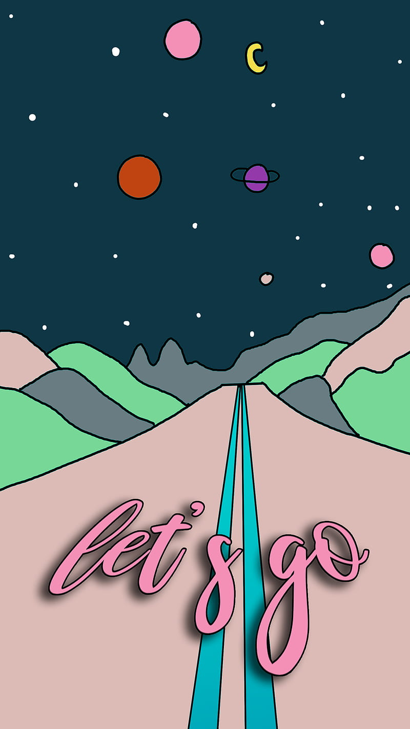 let's go travel space, Mars, art, cosmos, drawing, hand drawing, pop art, poster, retro, travel, universe, HD phone wallpaper