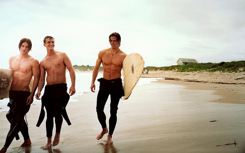 surfer boys, wet, male, models, surf, sexy, cute, beach, sand, water, hot, HD wallpaper