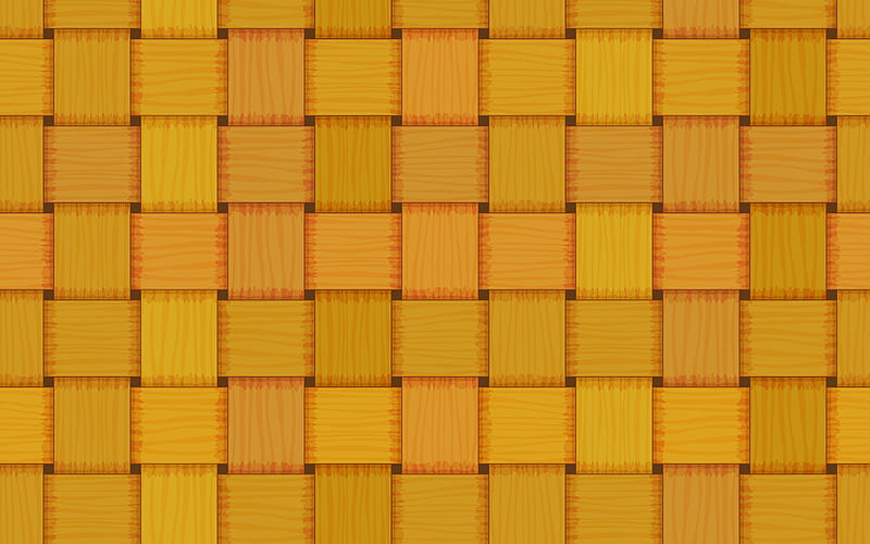 yellow 3D squares, wooden wickerwork textures, squares backgrounds, 3D squares, yellow wickerwork background, 3D squares textures, squares textures, background with squares, wooden weaving textures, HD wallpaper