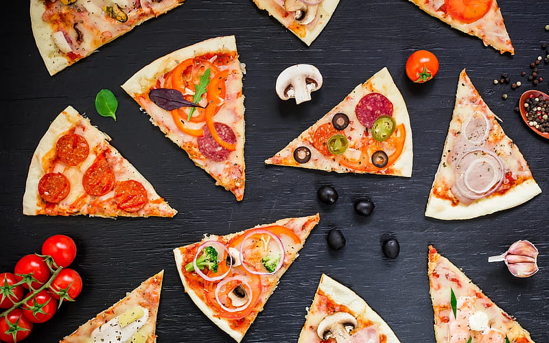 Pizza, slice, food, cheese, HD wallpaper