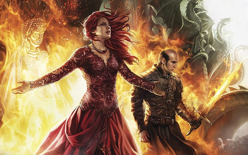 Fantasy, Fire, Dress, Sword, Witch, Red Hair, A Song Of Ice And Fire, Melisandre (Game Of Thrones), Stannis Baratheon, HD wallpaper
