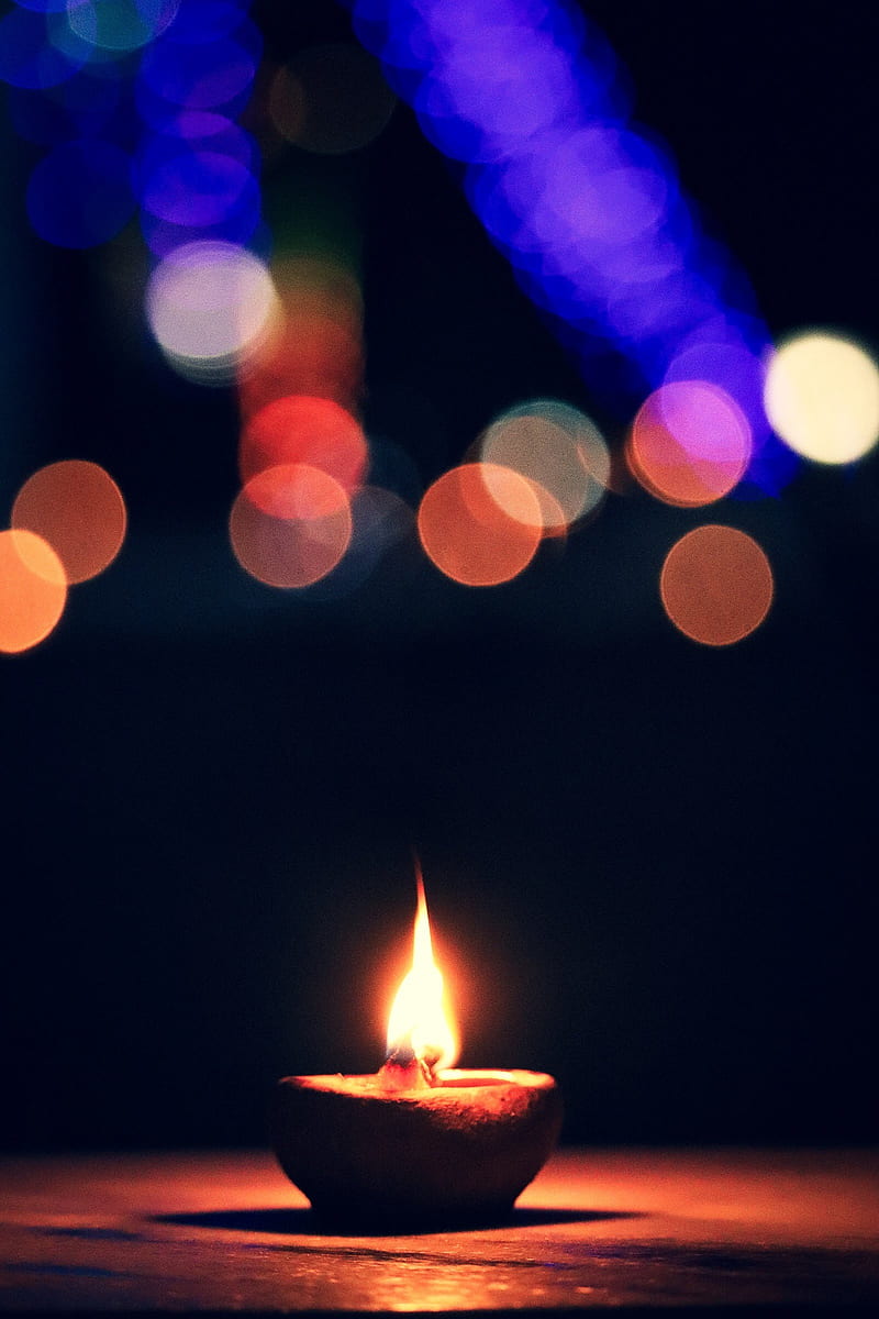 Shadow below light, bokeh, candle, candlelight, diwali, festival, happy lights, wishes, HD phone wallpaper