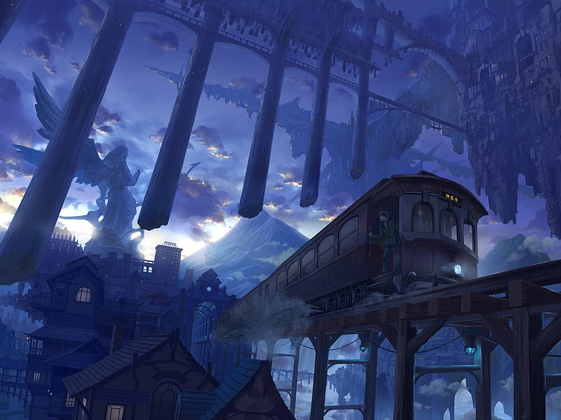 The train, train, luminos, anime, manga, white, blue, kaitan, HD wallpaper