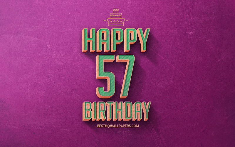 57th Happy Birtay, Purple Retro Background, Happy 57 Years Birtay, Retro Birtay Background, Retro Art, 57 Years Birtay, Happy 57th Birtay, Happy Birtay Background, HD wallpaper