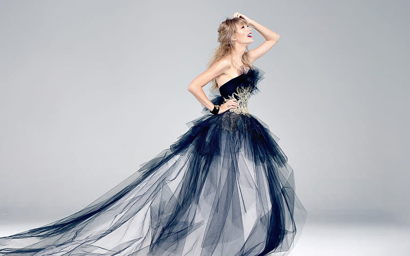 Taylor Swift, makeup, American singer, blonde, beautiful girl, luxury blue dress, HD wallpaper