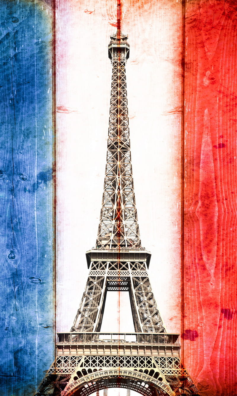 France, eiffel tower, paris, tri colore flag, vintage, HD phone wallpaper