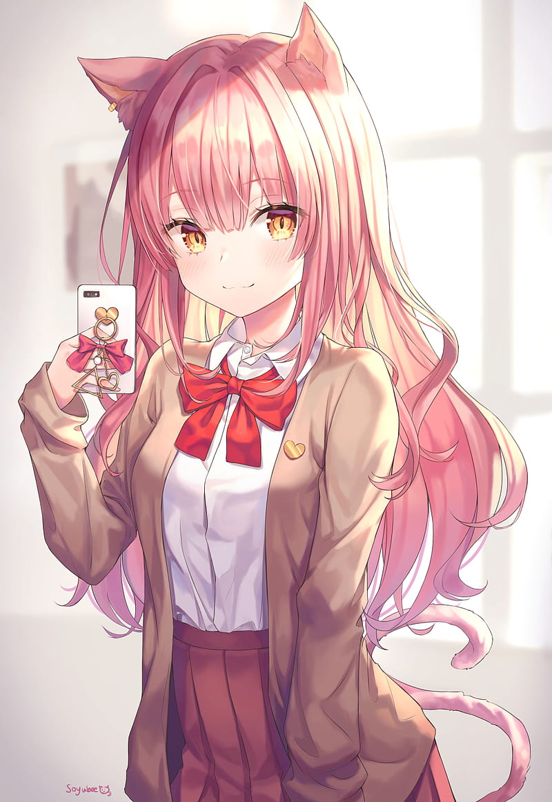 Anime Cat Girl With Pink Hair