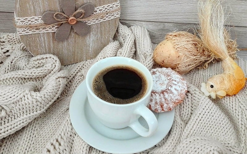 Easter Coffee, coffee, wooden, egg, knitting, cup, easter, HD wallpaper