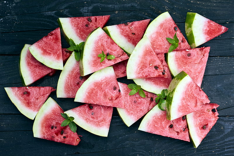 watermelon, slices, mint, red, ripe, HD wallpaper