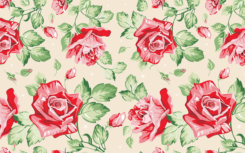 red roses pattern, floral patterns, decorative art, flowers, floral ornament, background with roses, floral textures, roses patterns, HD wallpaper