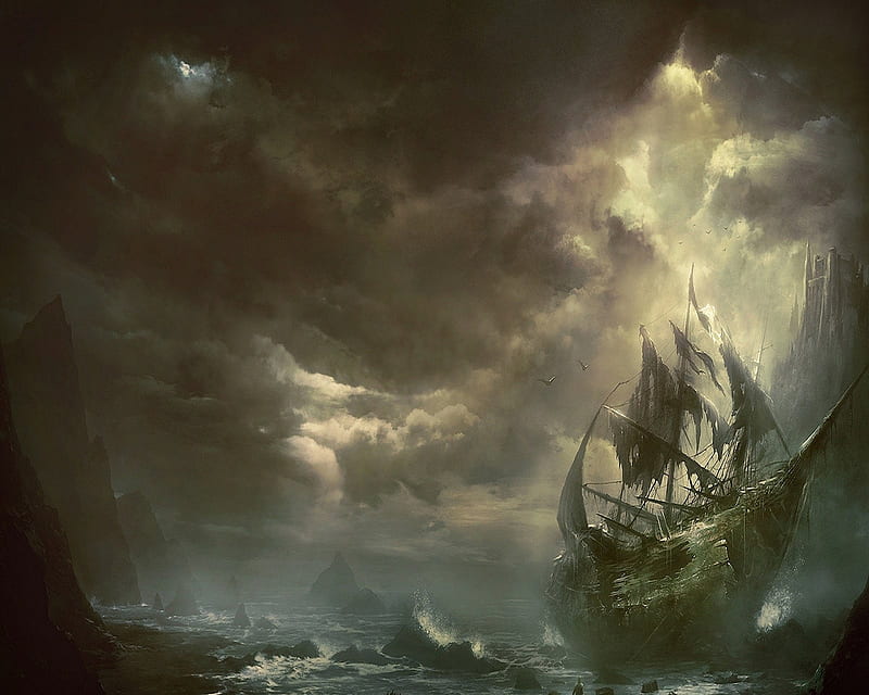 Ship, destroyed, ghost, HD wallpaper