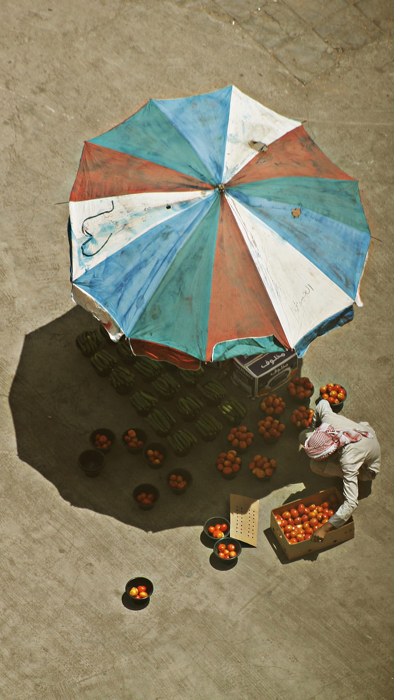 vegetable seller, blue, green, life, man, red, st, HD phone wallpaper