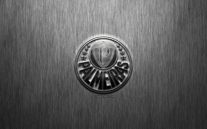 Palmeiras SE, Brazilian football club, steel logo, emblem, gray metallic background, Sao Paulo, Brazil, Serie A, football, Sociedade Esportiva Palmeiras, HD wallpaper