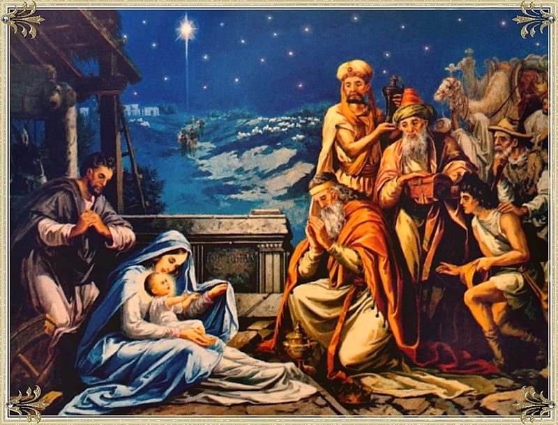Nativity, christ, jesus, wiseman, virgin, religion, adoration, HD wallpaper