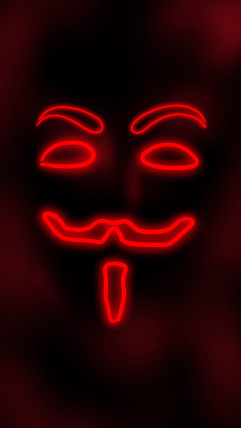 anonymously red, anonymously neon, anonymous, black, dark, eyes, face, mask, red, smile, HD phone wallpaper