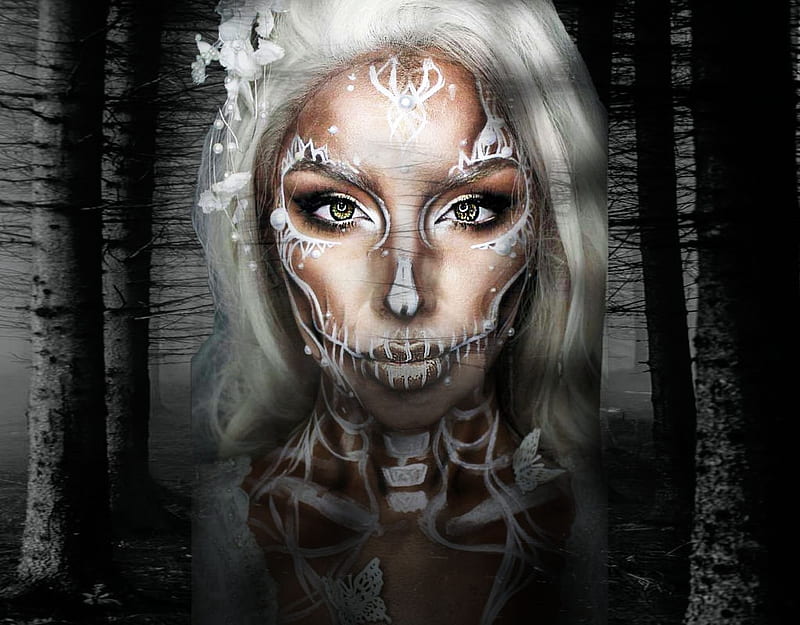 Bootiful Paint Mask In The Forest, color on black, grandma gingerbread, women are special, masking you to join, funky hair face art, album, bootiful paint masks, female trendsetters, HD wallpaper