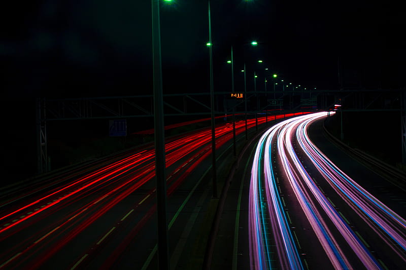 Carretera, luz de movimiento, neón, luces, Fondo de pantalla HD | Peakpx