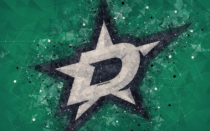 Dallas Stars American hockey club, creative art, logo, creative geometric art, emblem, NHL, green abstract background, Dallas, Texas, USA, hockey, National Hockey League, HD wallpaper