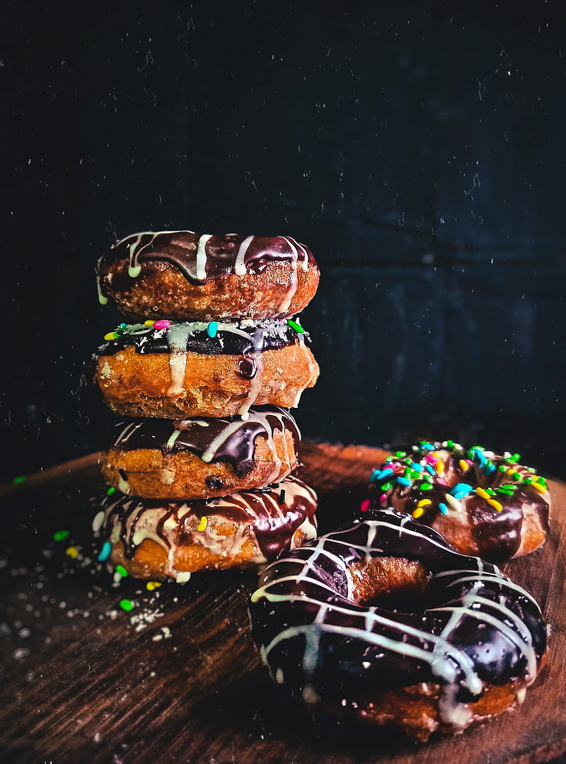 donuts, chocolate, sprinkles, dessert, HD phone wallpaper