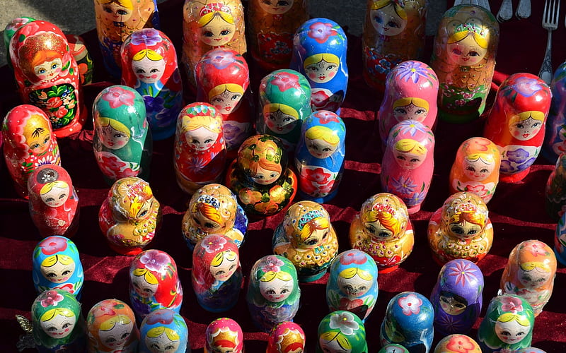 Matryoshka Dolls, colors, dolls, wooden, matryoshka, decorative, HD wallpaper