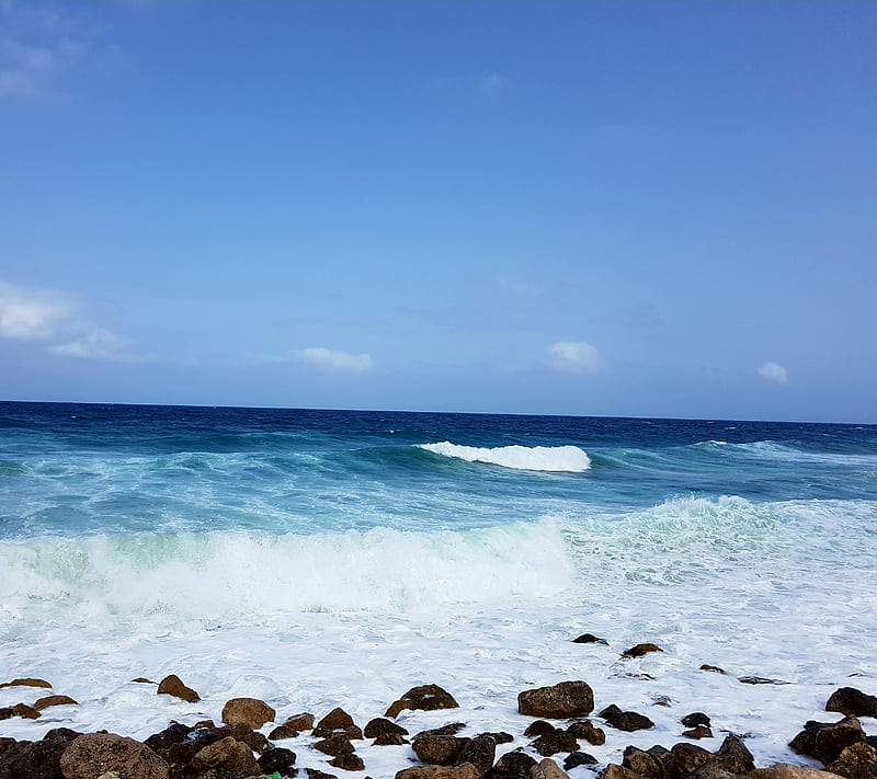 Sea, blue, nature, rocks, s7 edge, water, HD wallpaper