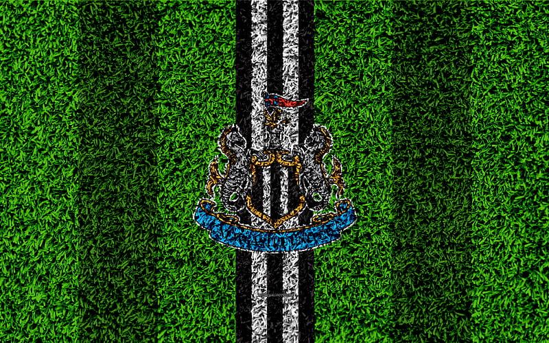 Newcastle United FC NUFC, football lawn, emblem, Newcastle logo, English football club, green grass texture, Premier League, Newcastle upon Tyne, England, United Kingdom, football, HD wallpaper