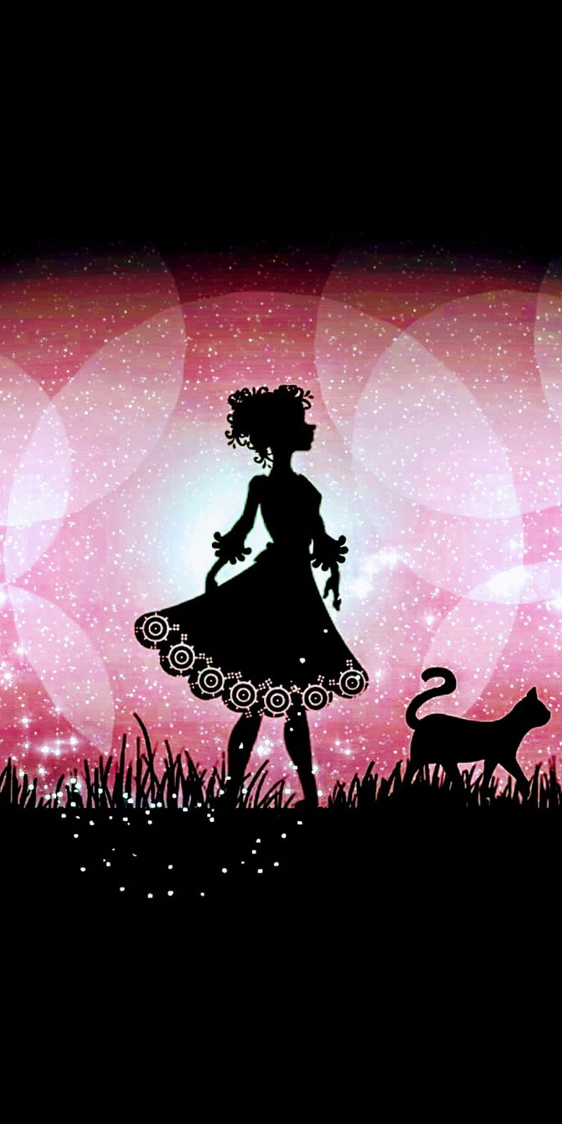 Pale pink moon girl, black, bubble, cat, love, sweet, themes, HD phone wallpaper