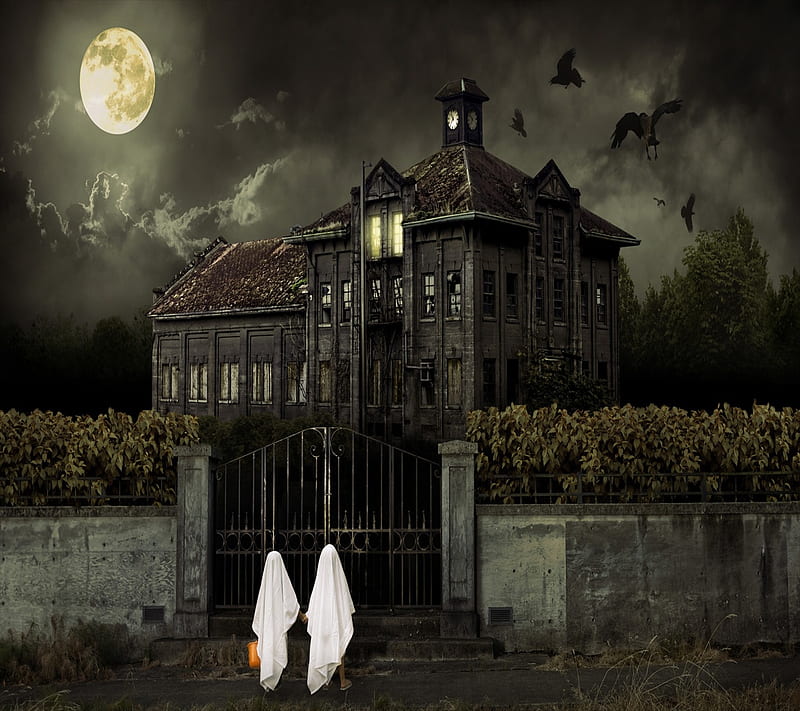 Scary House, halloween, night, HD wallpaper