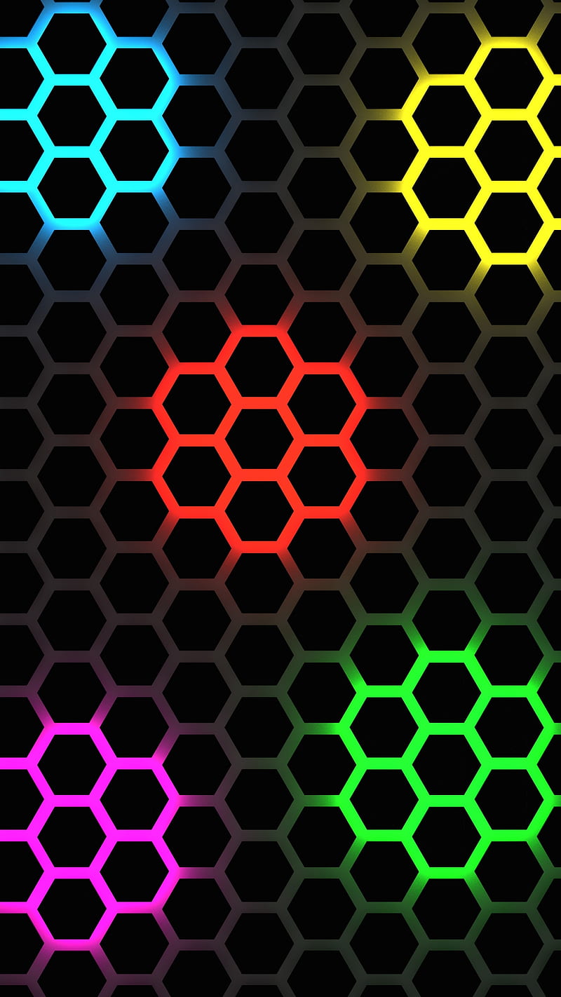 colors, backlight, color, glow, hexagons, pink, HD phone wallpaper