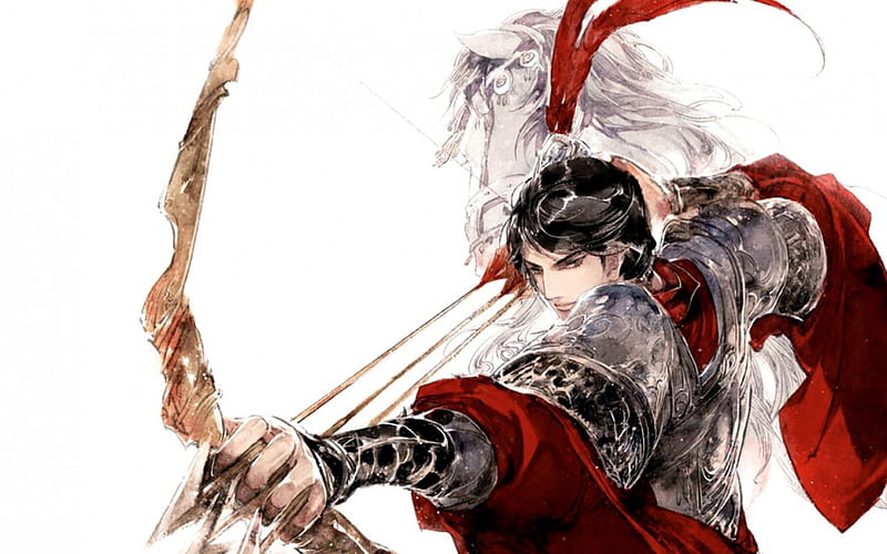Archer, red, art, guy, game, man, arrow, fantasy, HD wallpaper |