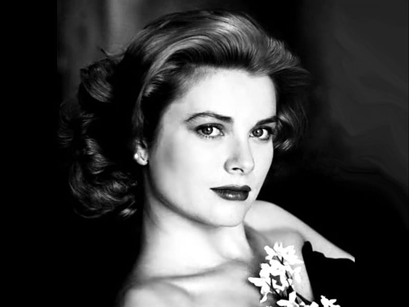 Grace Kelly, black and white, monaco, princess grace, princess, HD wallpaper