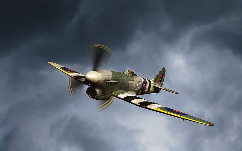 Hawker Typhoon, plane, ww2, english, england, wwii, hawker, typhoon, HD wallpaper
