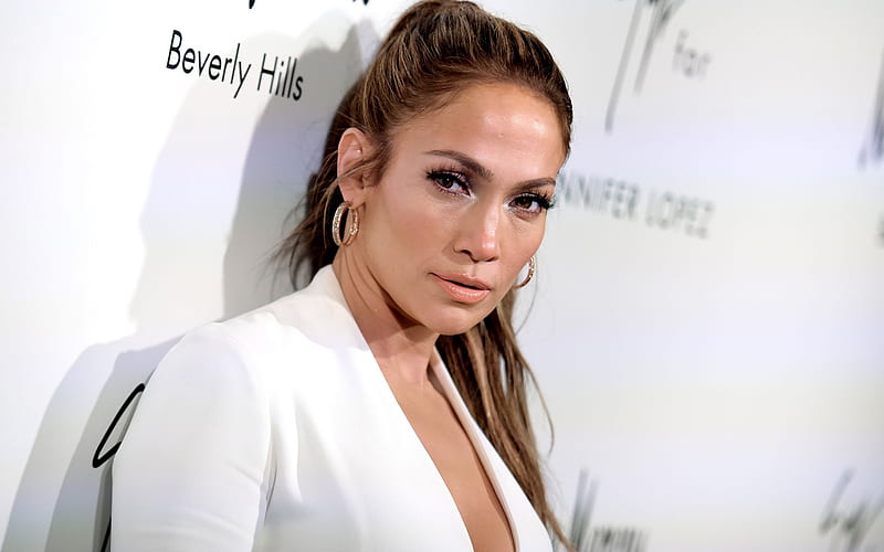 Jennifer Lopez, portrait, make-up, white jacket, American singer, beautiful woman, HD wallpaper