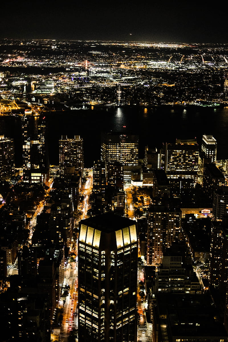 Aerial view of city buildings during night time, HD phone wallpaper ...