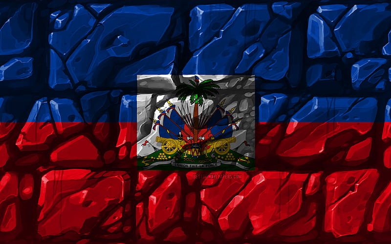Haitian flag, brickwall North American countries, national symbols, Flag of Haiti, creative, Haiti, North America, Haiti 3D flag, HD wallpaper