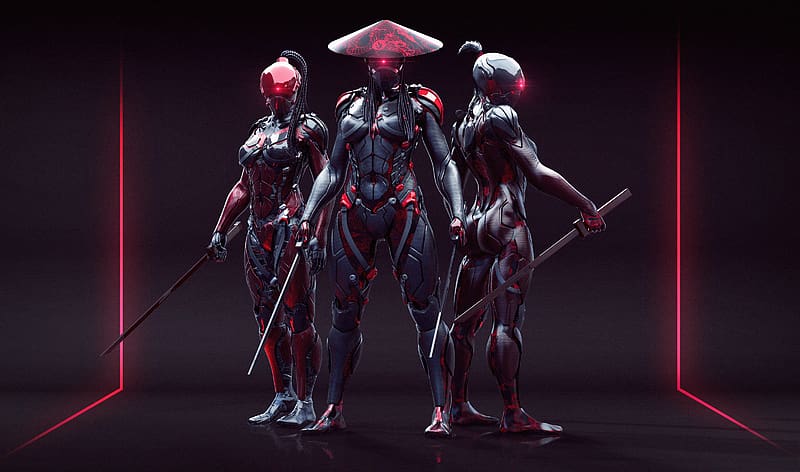 Cyberpunk, Sci Fi, Cyborg, Samurai Girls, HD wallpaper