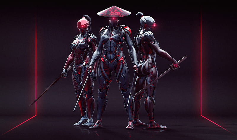 Sci Fi, Cyborg, Cyberpunk, Samurai Girls, HD wallpaper
