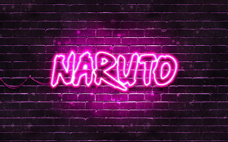 Naruto purple logo, , purple brickwall, Naruto logo, manga, Naruto neon logo, Naruto, HD wallpaper