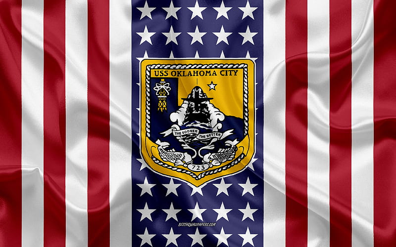 USS Oklahoma City Emblem, SSN-723, American Flag, US Navy, USA, USS Oklahoma City Badge, US warship, Emblem of the USS Oklahoma City, HD wallpaper